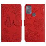 For Motorola Moto G50 Skin Feel Butterfly Peony Embossed Leather Phone Case(Red)