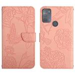 For Motorola Moto G50 Skin Feel Butterfly Peony Embossed Leather Phone Case(Pink)