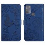 For Motorola Moto G50 Skin Feel Butterfly Peony Embossed Leather Phone Case(Blue)