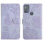For Motorola Moto G50 Skin Feel Butterfly Peony Embossed Leather Phone Case(Purple)
