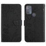 For Motorola Moto G50 Skin Feel Butterfly Peony Embossed Leather Phone Case(Black)