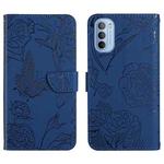 For Motorola Moto G51 Skin Feel Butterfly Peony Embossed Leather Phone Case(Blue)