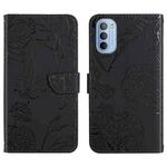 For Motorola Moto G51 Skin Feel Butterfly Peony Embossed Leather Phone Case(Black)