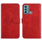 For Motorola Moto G60 Skin Feel Butterfly Peony Embossed Leather Phone Case(Red)