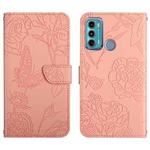 For Motorola Moto G60 Skin Feel Butterfly Peony Embossed Leather Phone Case(Pink)