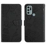 For Motorola Moto G60s Skin Feel Butterfly Peony Embossed Leather Phone Case(Black)