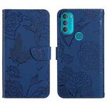 For Motorola Moto G71 Skin Feel Butterfly Peony Embossed Leather Phone Case(Blue)