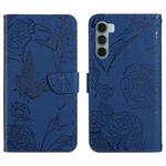 For Motorola Moto G200 5G Skin Feel Butterfly Peony Embossed Leather Phone Case(Blue)