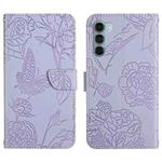 For Motorola Moto G200 5G Skin Feel Butterfly Peony Embossed Leather Phone Case(Purple)