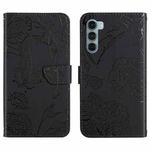 For Motorola Moto G200 5G Skin Feel Butterfly Peony Embossed Leather Phone Case(Black)