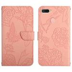 For OPPO A7 Skin Feel Butterfly Peony Embossed Leather Phone Case(Pink)