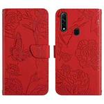 For OPPO A8 Skin Feel Butterfly Peony Embossed Leather Phone Case(Red)