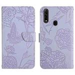 For OPPO A8 Skin Feel Butterfly Peony Embossed Leather Phone Case(Purple)