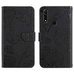 For OPPO A8 Skin Feel Butterfly Peony Embossed Leather Phone Case(Black)