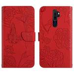 For OPPO A9 Skin Feel Butterfly Peony Embossed Leather Phone Case(Red)
