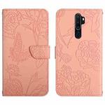 For OPPO A9 Skin Feel Butterfly Peony Embossed Leather Phone Case(Pink)