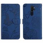 For OPPO A9 Skin Feel Butterfly Peony Embossed Leather Phone Case(Blue)