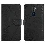 For OPPO A9 Skin Feel Butterfly Peony Embossed Leather Phone Case(Black)