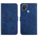 For OPPO A15 Skin Feel Butterfly Peony Embossed Leather Phone Case(Blue)