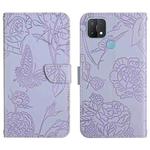 For OPPO A15 Skin Feel Butterfly Peony Embossed Leather Phone Case(Purple)