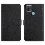 For OPPO A15 Skin Feel Butterfly Peony Embossed Leather Phone Case(Black)