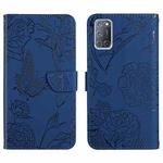 For OPPO A52 / A72 / A92 Skin Feel Butterfly Peony Embossed Leather Phone Case(Blue)