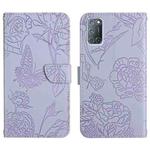For OPPO A52 / A72 / A92 Skin Feel Butterfly Peony Embossed Leather Phone Case(Purple)