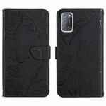 For OPPO A52 / A72 / A92 Skin Feel Butterfly Peony Embossed Leather Phone Case(Black)