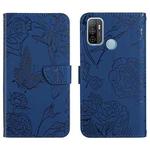 For OPPO A53 4G Skin Feel Butterfly Peony Embossed Leather Phone Case(Blue)