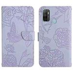 For OPPO A53 4G Skin Feel Butterfly Peony Embossed Leather Phone Case(Purple)