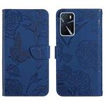 For OPPO A54 4G / A16 Skin Feel Butterfly Peony Embossed Leather Phone Case(Blue)
