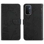 For OPPO A54 5G Skin Feel Butterfly Peony Embossed Leather Phone Case(Black)
