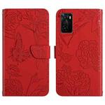 For OPPO A55s Skin Feel Butterfly Peony Embossed Leather Phone Case(Red)