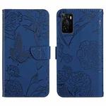 For OPPO A55s Skin Feel Butterfly Peony Embossed Leather Phone Case(Blue)