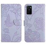 For OPPO A55s Skin Feel Butterfly Peony Embossed Leather Phone Case(Purple)