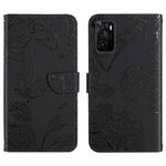 For OPPO A55s Skin Feel Butterfly Peony Embossed Leather Phone Case(Black)