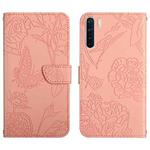 For OPPO A91 Skin Feel Butterfly Peony Embossed Leather Phone Case(Pink)