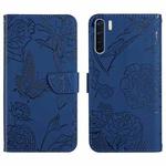 For OPPO A91 Skin Feel Butterfly Peony Embossed Leather Phone Case(Blue)