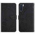For OPPO A91 Skin Feel Butterfly Peony Embossed Leather Phone Case(Black)