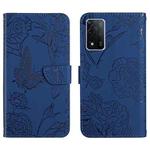 For OPPO A93s Skin Feel Butterfly Peony Embossed Leather Phone Case(Blue)