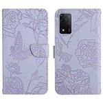 For OPPO A93s Skin Feel Butterfly Peony Embossed Leather Phone Case(Purple)