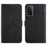 For OPPO A93s Skin Feel Butterfly Peony Embossed Leather Phone Case(Black)