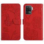 For OPPO A94 4G Skin Feel Butterfly Peony Embossed Leather Phone Case(Red)