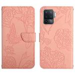 For OPPO A94 4G Skin Feel Butterfly Peony Embossed Leather Phone Case(Pink)