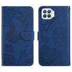 For OPPO F17 Skin Feel Butterfly Peony Embossed Leather Phone Case(Blue)