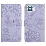 For OPPO F17 Skin Feel Butterfly Peony Embossed Leather Phone Case(Purple)