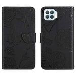 For OPPO F17 Skin Feel Butterfly Peony Embossed Leather Phone Case(Black)