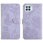 For OPPO F17 Pro Skin Feel Butterfly Peony Embossed Leather Phone Case(Purple)