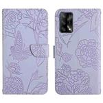 For OPPO F19 Skin Feel Butterfly Peony Embossed Leather Phone Case(Purple)