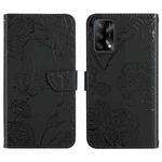 For OPPO F19 Skin Feel Butterfly Peony Embossed Leather Phone Case(Black)